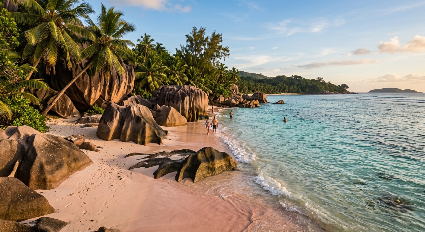 Anse Source d'Argent em La Digue, Seychelles - rochas de granito na praia