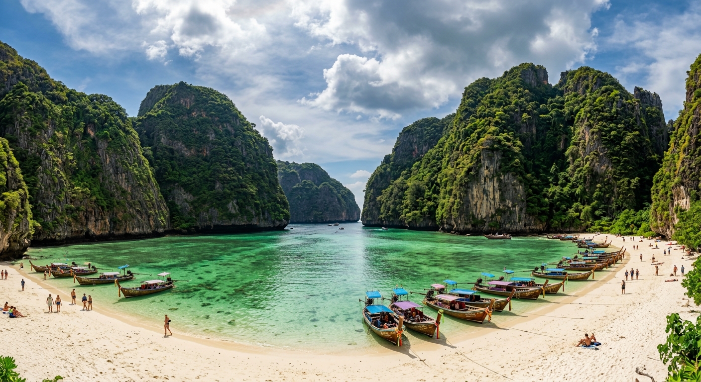 Maya Bay em Ko Phi Phi Leh, Tailândia - baía do filme A Praia