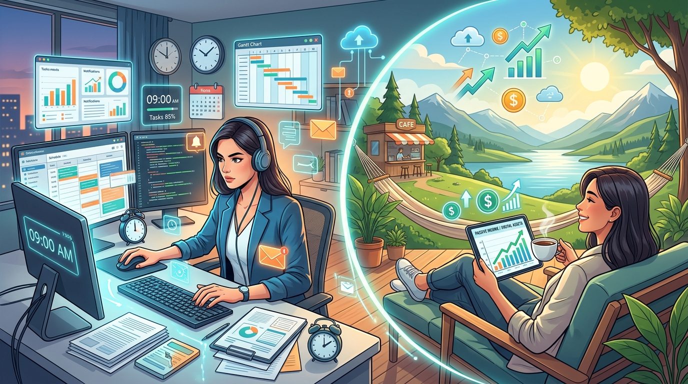 A diferença entre otimizar horas e desconectar renda do tempo