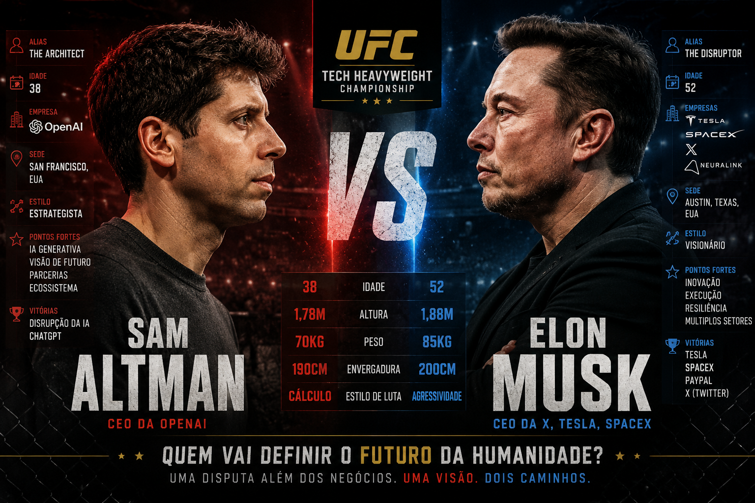 Sam Altman versus Elon Musk em estilo UFC Tech Heavyweight Championship
